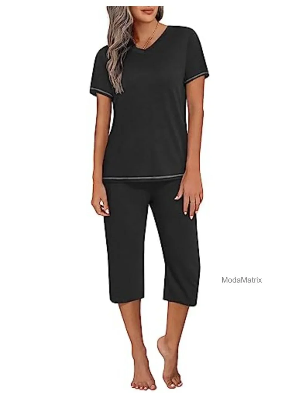 Two Piece Pajama Set Capri PJ Short Sleeve Lounge Set
